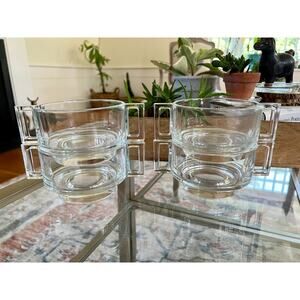 Set of 4 Vintage ITALY Clear Glass Bowls, Handled Bowl